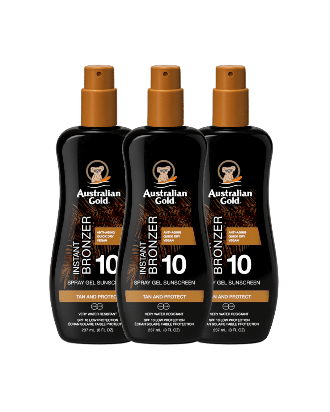 Australian Gold Spray Gel With Instant Bronzer SPF 10 237ml - 3 Pack Saver