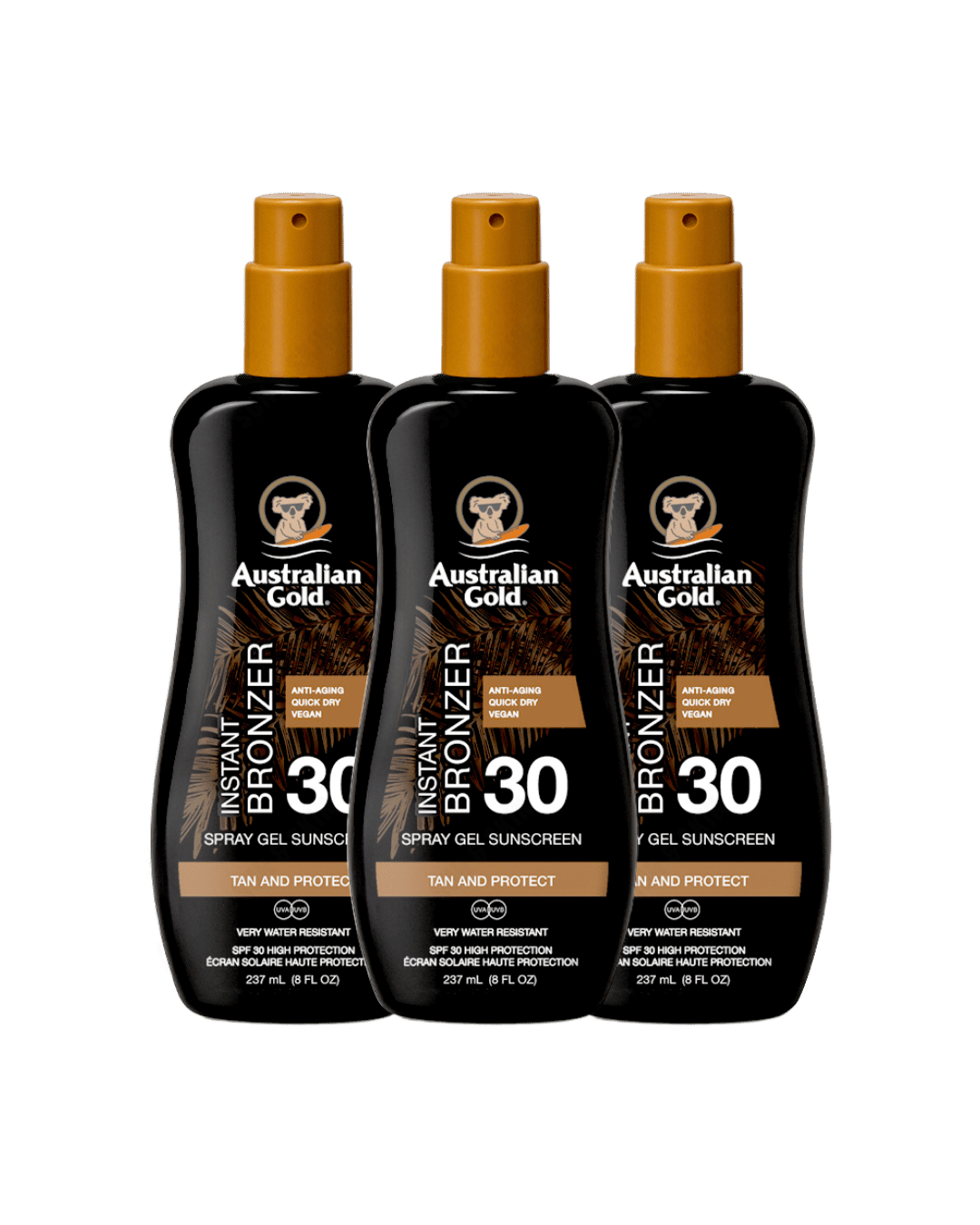 Australian Gold Spray Gel With Instant Bronzer SPF 30 237ml - 3 Pack