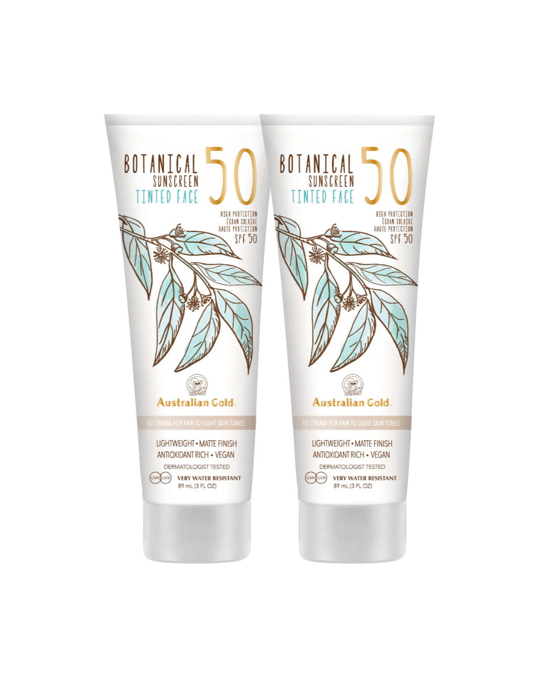 Australian Gold Botanical Tinted Mineral Face Lotion SPF 50 - Fair to Light 89ml - 2 Pack Saver Bundle