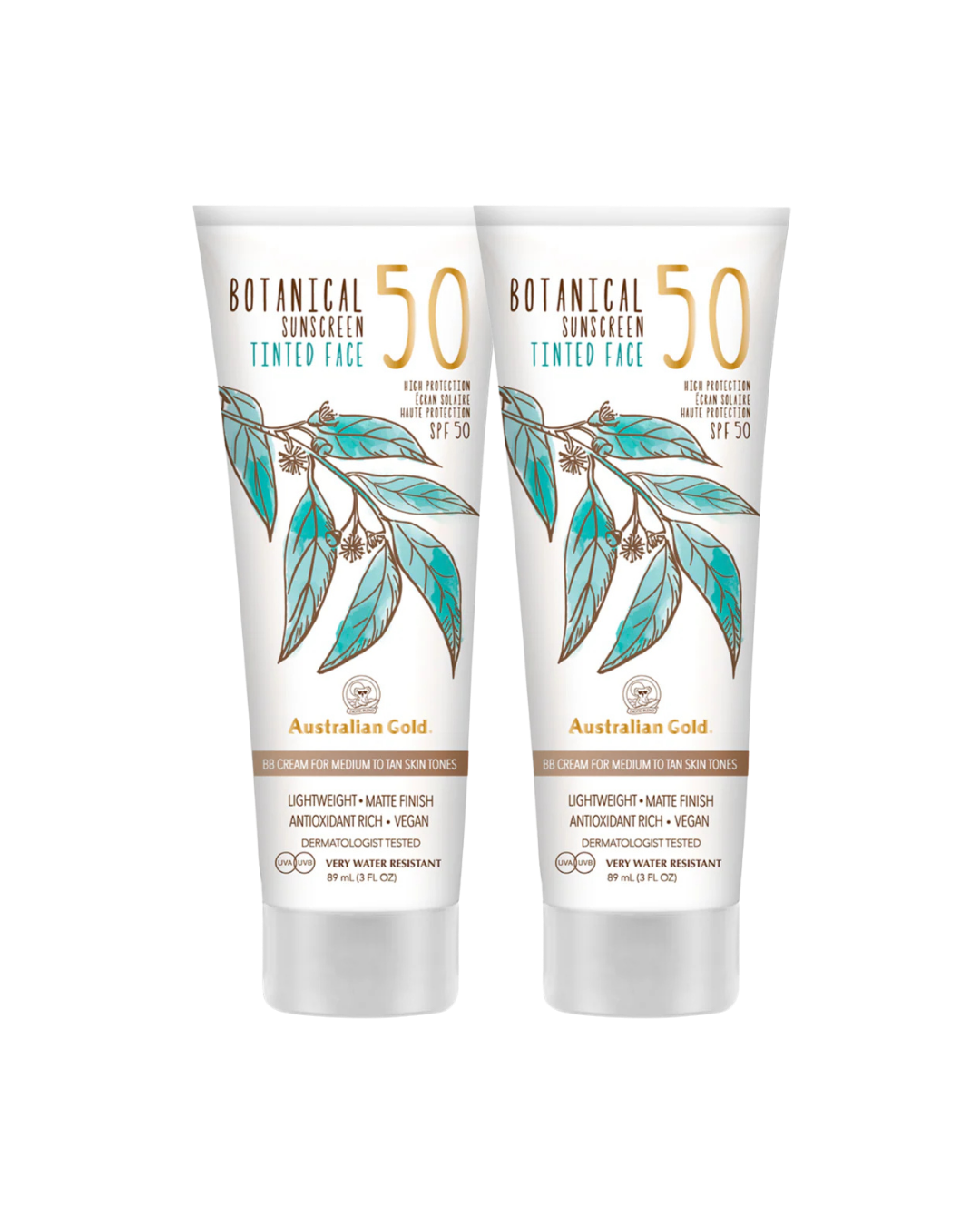 Australian Gold Botanical Tinted Mineral Face Lotion SPF 50 - Medium to Tan 89ml - 2 Pack Saver Bundle
