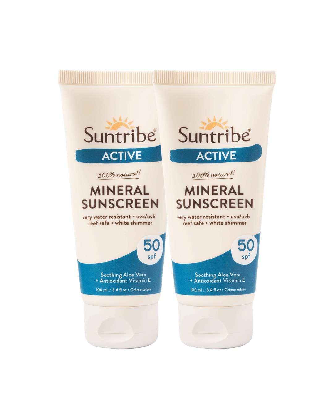 Suntribe Active Organic Mineral Sunscreen SPF 50 100ml - 2 Pack Saver