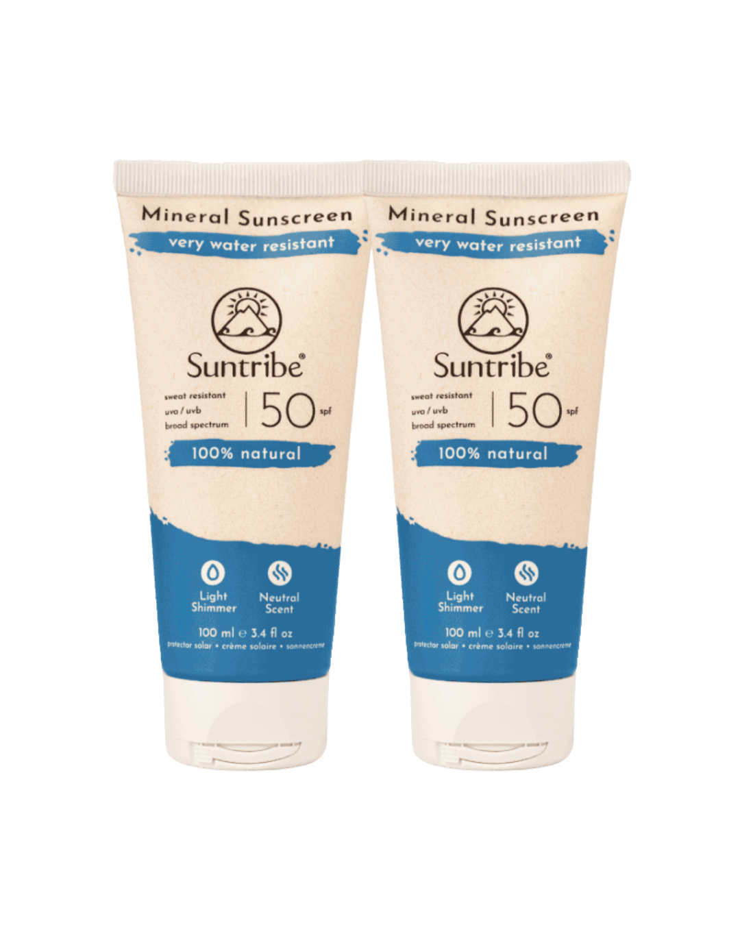 Suntribe Active Organic Mineral Sunscreen SPF 50 100ml - 2 Pack Saver