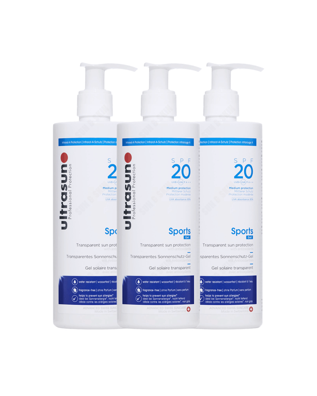 Ultrasun Sports Gel SPF 20 400ml - 3 Pack Saver