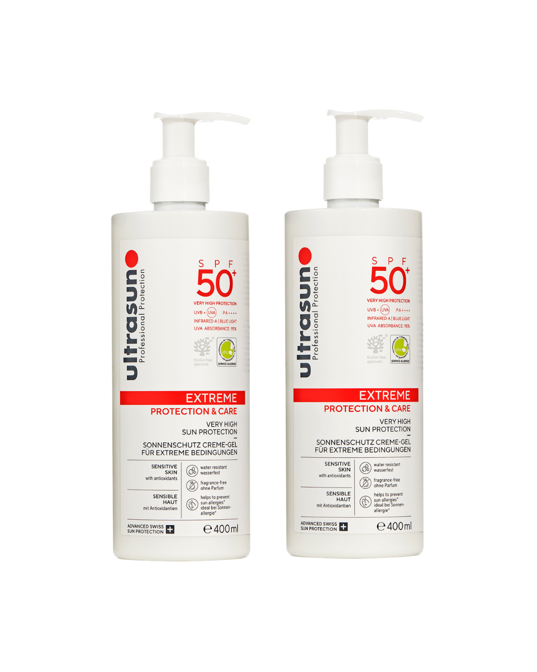 Ultrasun Ultra Sensitive Very High SPF 50+ Extreme Sunscreen 400ml - 2 Pack Saver
