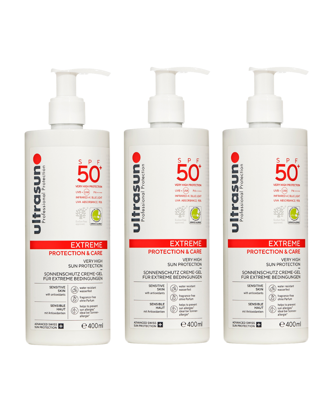Ultrasun Ultra Sensitive Very High SPF 50+ Extreme Sunscreen 400ml - 3 Pack Saver