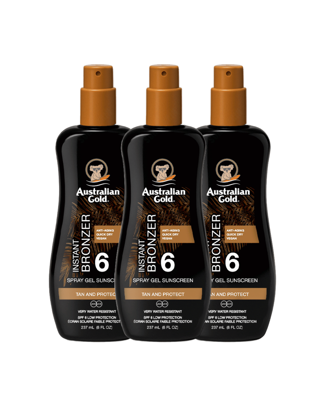 Australian Gold Spray Gel With Instant Bronzer SPF 6 237ml - 3 Pack Saver
