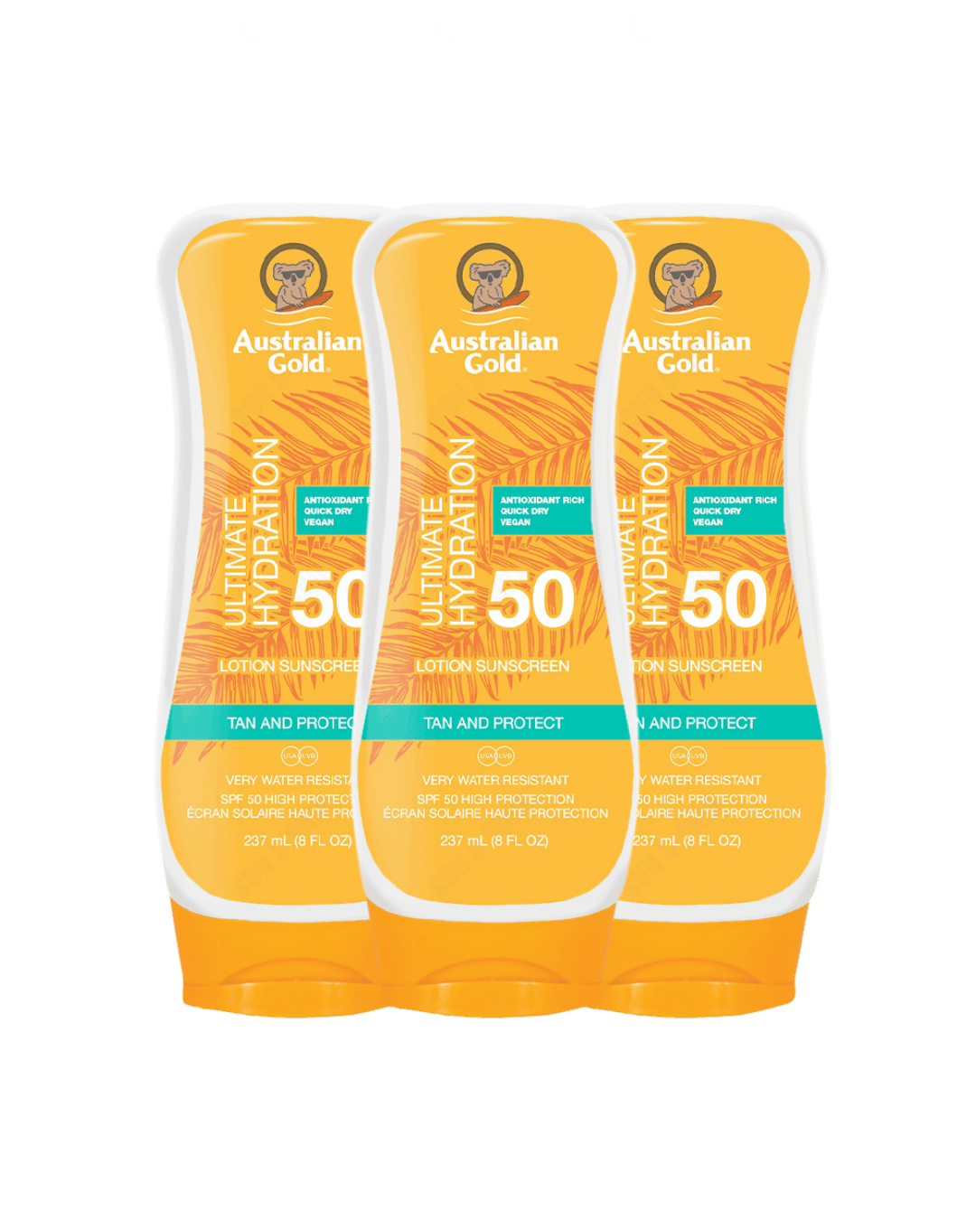 Australian Gold Sunscreen Sun Tan Lotion SPF 50 237ml - 3 Pack Saver