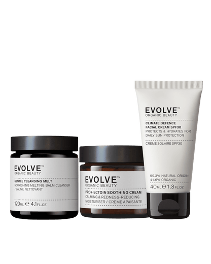 Evolve organic beauty skincare products on a white background